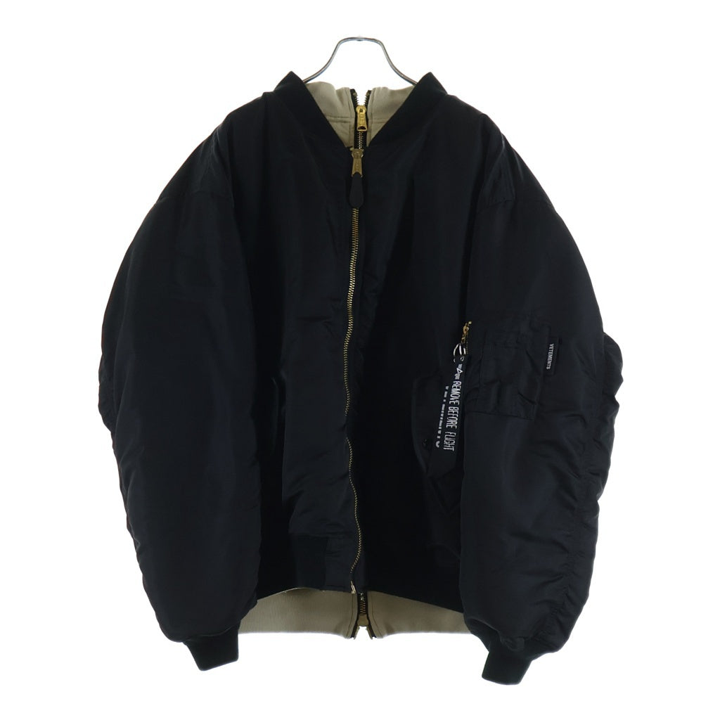 VETEMENTS(ヴェトモン) ×ALPHA Double Zip Bomber Jacket アルファ インダストリーズ ダブルジップ リバーシブルボンバージャケット ブラック/ベージュ UE63JA121B