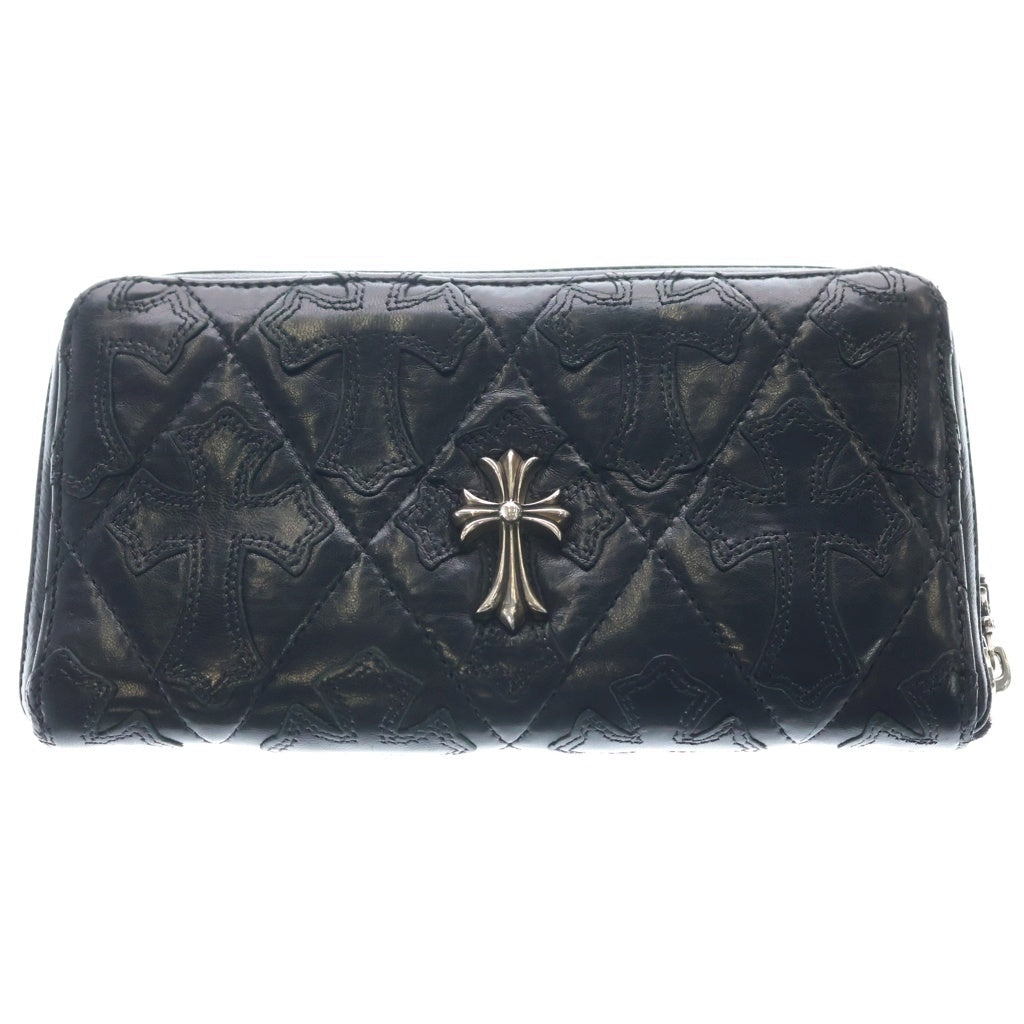 CHROME HEARTS(クロムハーツ) REC F ZIP QUILTED W CH CRS SML セメタリークロス キルティングレザー スモールCHクロス ロングウォレット 長財布 ブラック