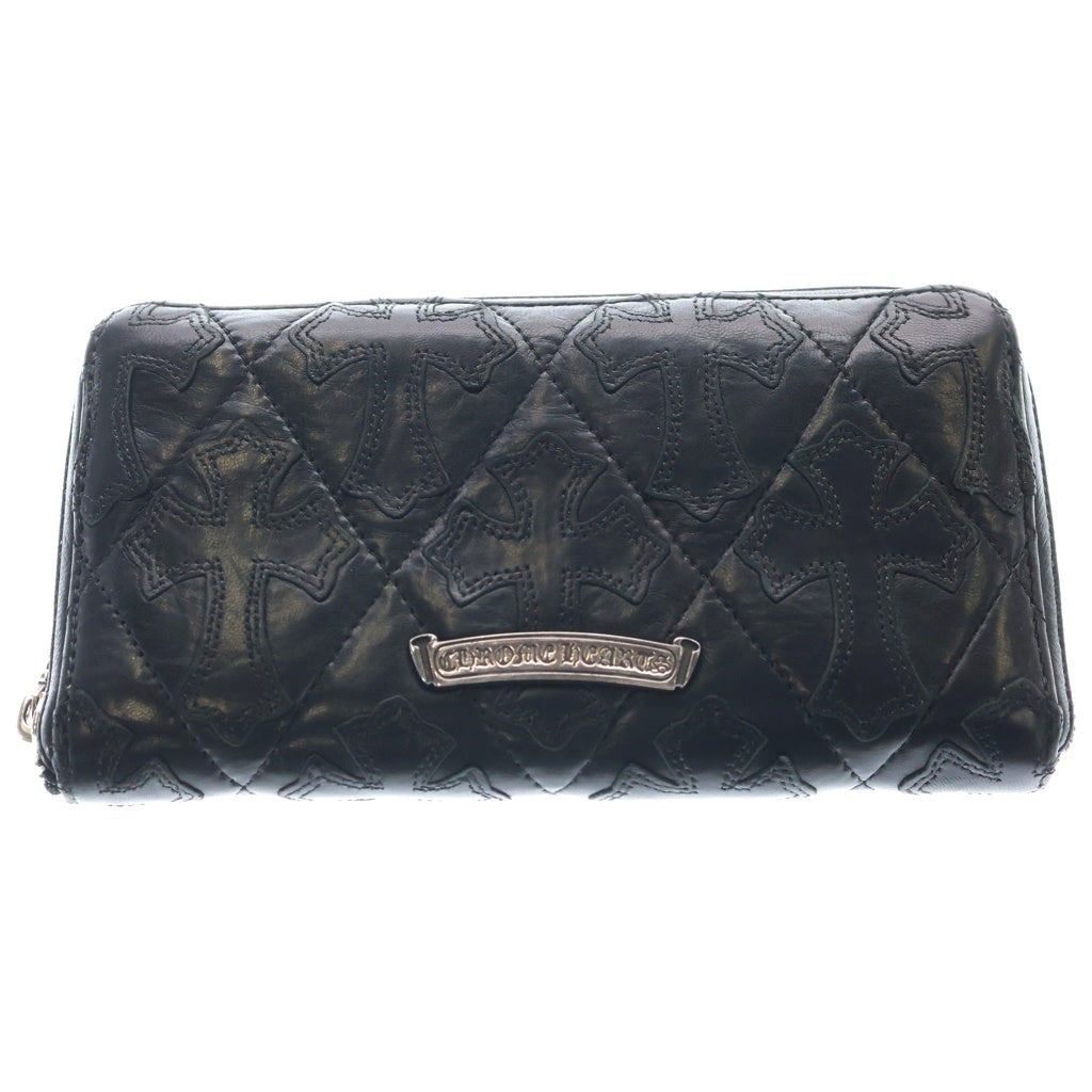 CHROME HEARTS(クロムハーツ) REC F ZIP QUILTED W CH CRS SML セメタリークロス キルティングレザー スモールCHクロス ロングウォレット 長財布 ブラック