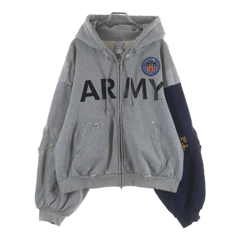 NO BRAND(ノーブランド) PROTOCOL INDEX プロトコル インデックス Reconstructed Sweatshirts Zip Hoodie protoword インデックス リコンストラクテッド スウェットシャツ ジップ グレー