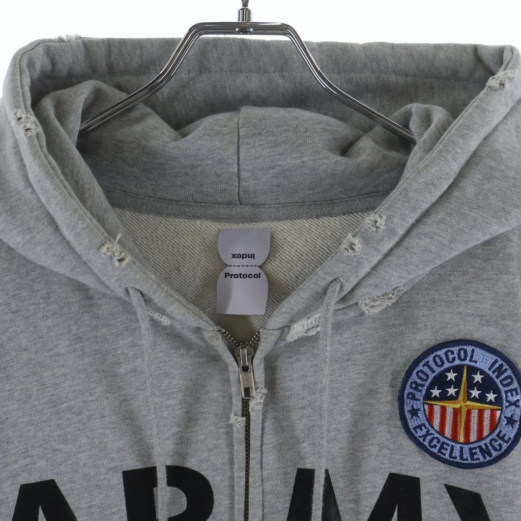 NO BRAND(ノーブランド) PROTOCOL INDEX プロトコル インデックス Reconstructed Sweatshirts Zip Hoodie protoword インデックス リコンストラクテッド スウェットシャツ ジップ グレー