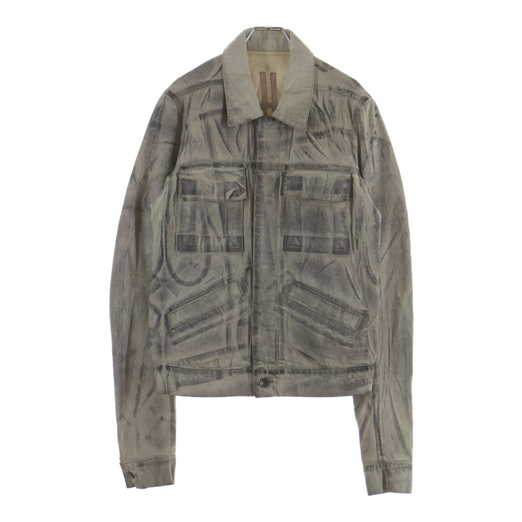 Rick Owens DRKSHDW(リックオウエンス ダークシャドウ) ゼブラ柄 マルチポケットデザイン クロップド デニムジャケット アイボリー DU4752