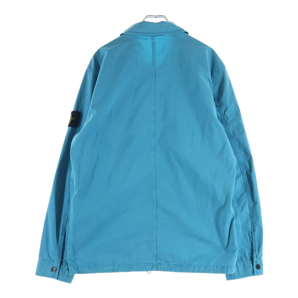 STONE ISLAND(ストーンアイランド) Old Effect Canvas Overshirt ロゴワッペン フェード加工 ジップアップ長袖シャツ ブルー 7215114WN