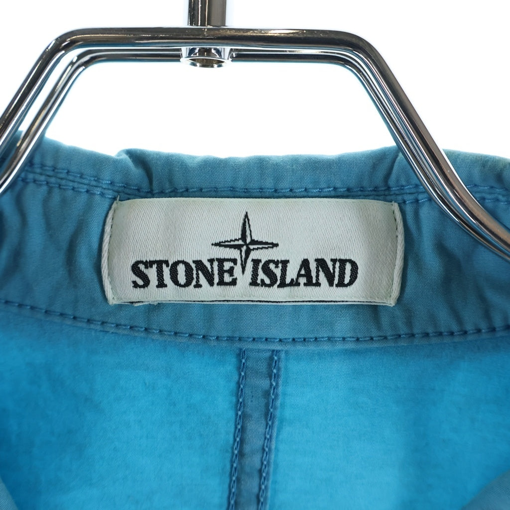 STONE ISLAND(ストーンアイランド) Old Effect Canvas Overshirt ロゴワッペン フェード加工 ジップアップ長袖シャツ ブルー 7215114WN