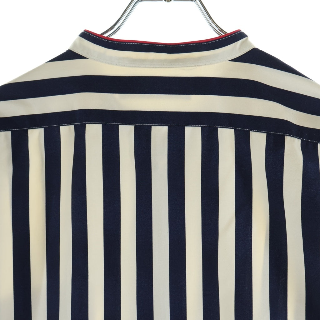 GUCCI(グッチ) Silk Shirt バンドカラー ストライプシルクシャツ ホワイト/ネイビー 375189 Z609A