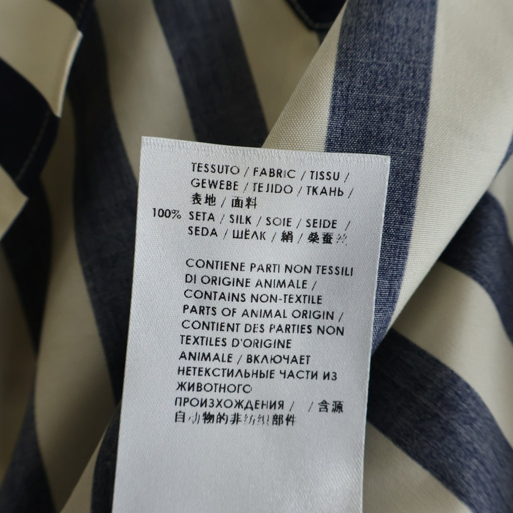 GUCCI(グッチ) Silk Shirt バンドカラー ストライプシルクシャツ ホワイト/ネイビー 375189 Z609A