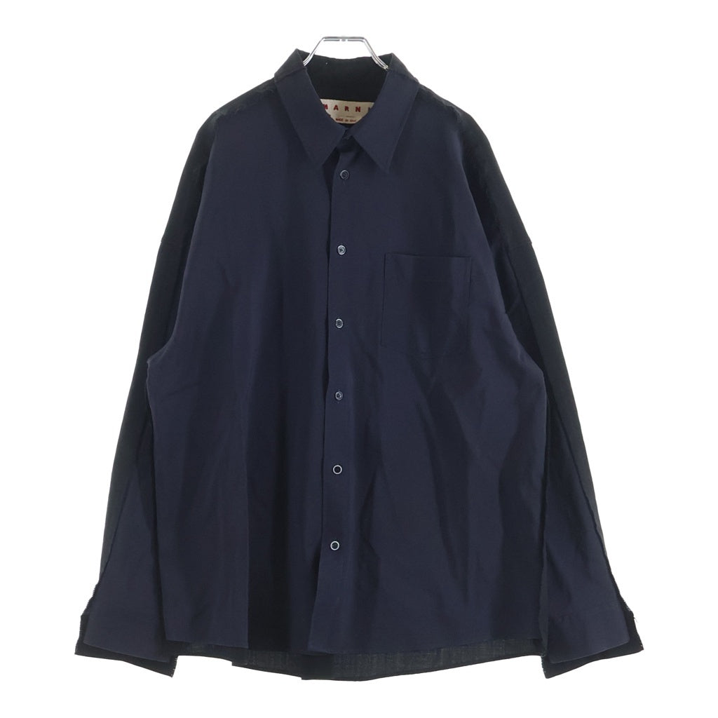MARNI(マルニ) トロピカルウール ドッキング ロングスリーブ長袖シャツ CUMU0278UDTW839 ネイビー/ブラック