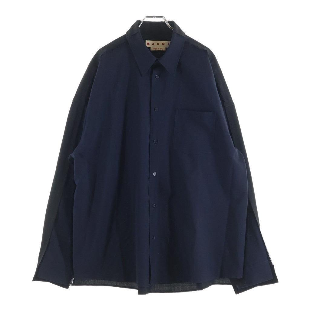 MARNI(マルニ) トロピカルウール ドッキング ロングスリーブ長袖シャツ CUMU0278UDTW839 ネイビー/ブラック