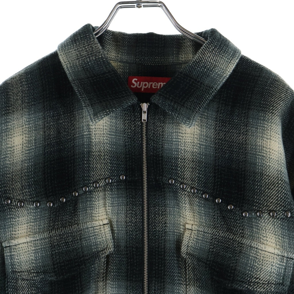 SUPREME(シュプリーム) 25AW Studded Shadow Plaid Zip Up Shirt スタッズ シャドウ プレイドジップアップ長袖シャツ ブラック