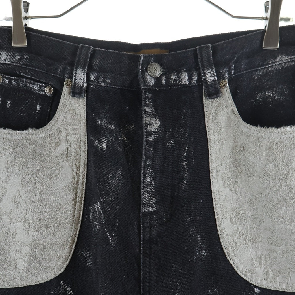 BIRTH OF ROYAL CHILD(バースオブロイヤルチャイルド) Large Pockets Spliced With Denim Pants ラージポケット ダメージ加工 デニムパンツ ブラック