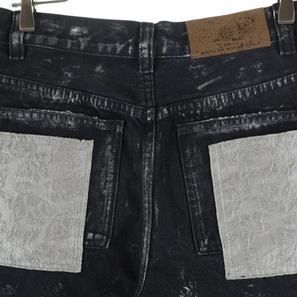 BIRTH OF ROYAL CHILD(バースオブロイヤルチャイルド) Large Pockets Spliced With Denim Pants ラージポケット ダメージ加工 デニムパンツ ブラック