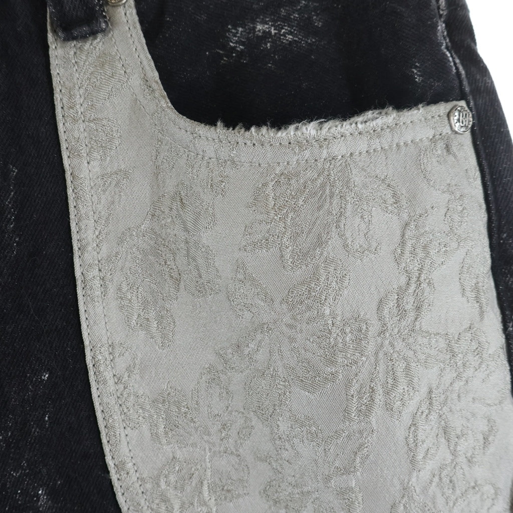 BIRTH OF ROYAL CHILD(バースオブロイヤルチャイルド) Large Pockets Spliced With Denim Pants ラージポケット ダメージ加工 デニムパンツ ブラック
