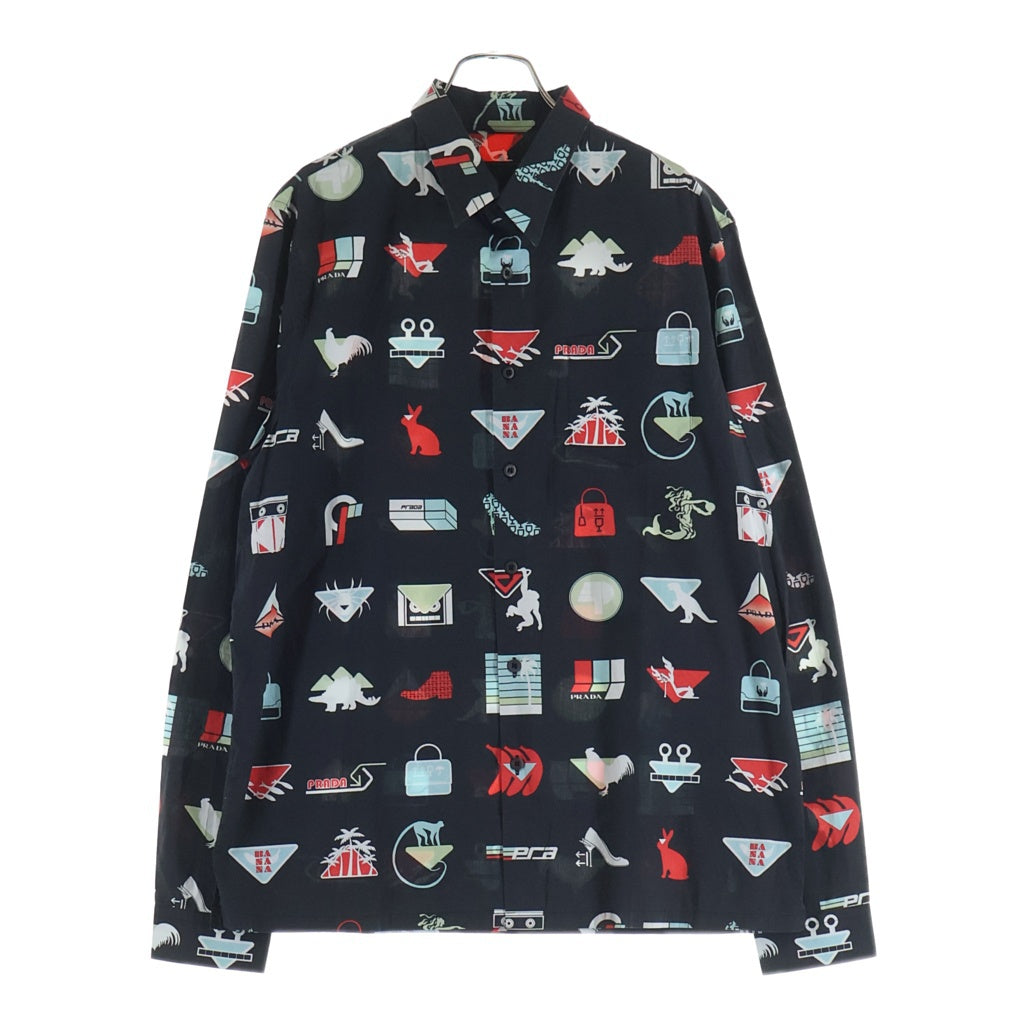 PRADA(プラダ) L/S Shirt 総柄長袖シャツ ブラック UCN123