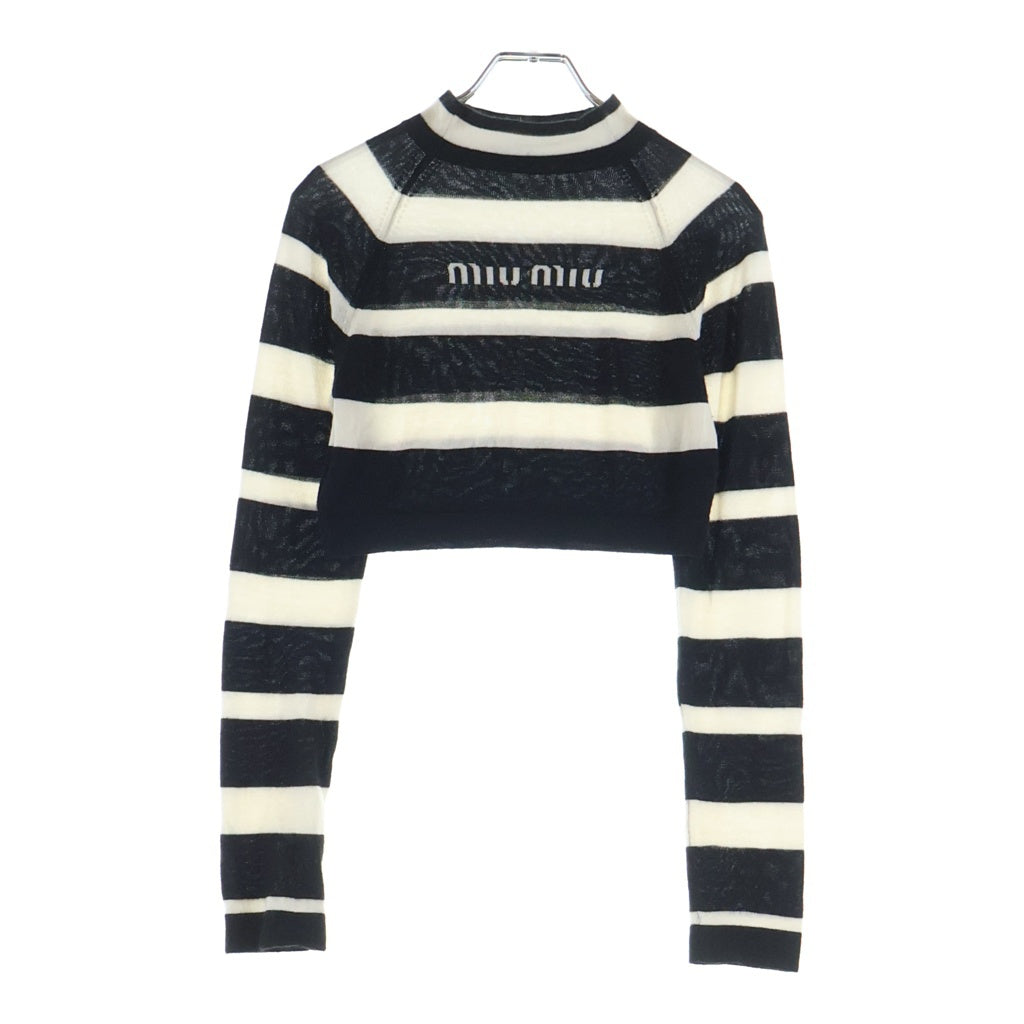 miumiu(ミュウミュウ) Cashmere Silk Sweater カシミヤ シルク混 ボーダーニットセーター ブラック/ホワイト レディース MMR408