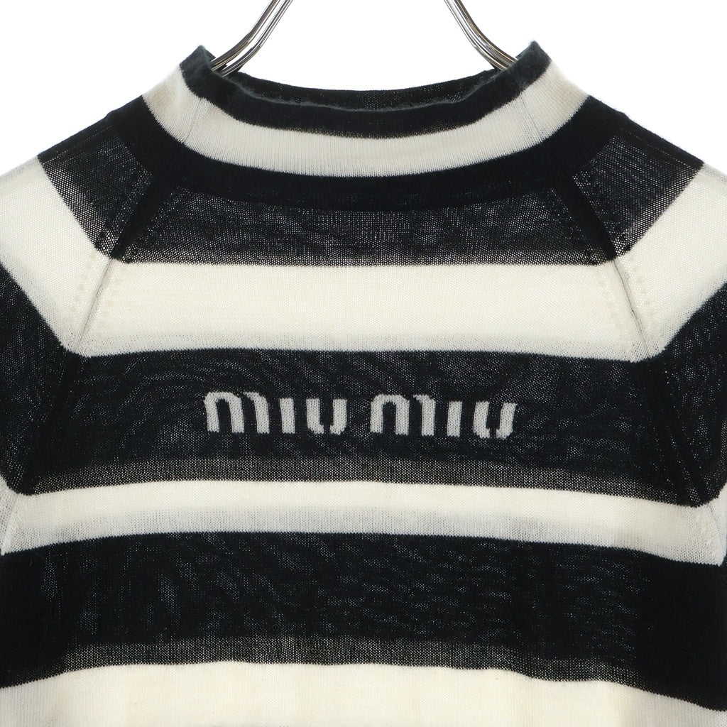 miumiu(ミュウミュウ) Cashmere Silk Sweater カシミヤ シルク混 ボーダーニットセーター ブラック/ホワイト レディース MMR408
