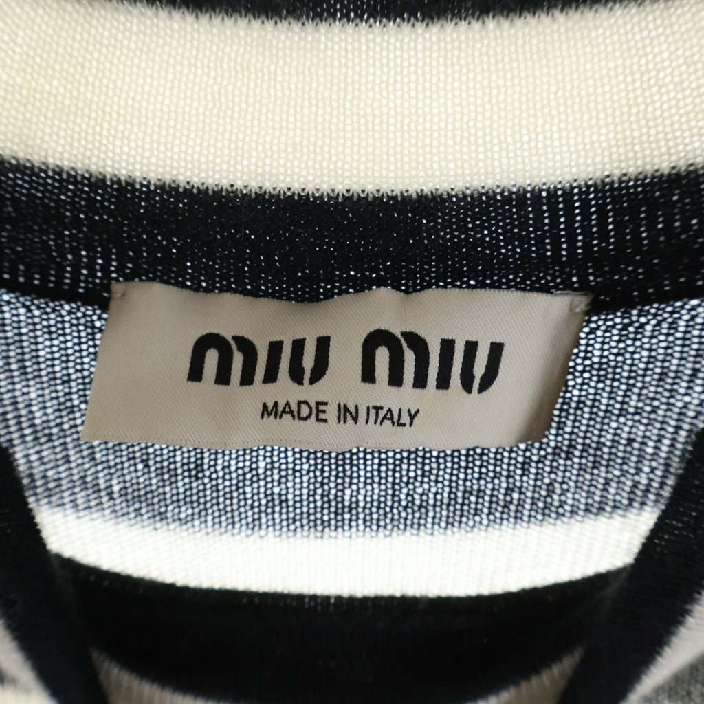 miumiu(ミュウミュウ) Cashmere Silk Sweater カシミヤ シルク混 ボーダーニットセーター ブラック/ホワイト レディース MMR408