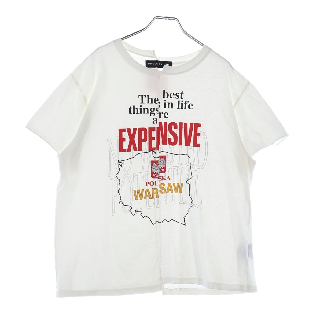 PROJECT G/R(プロジェクトジーアール) POLSKA SPLIT TEE ドッキング プリント クルーネック半袖Tシャツ カットソー ホワイト