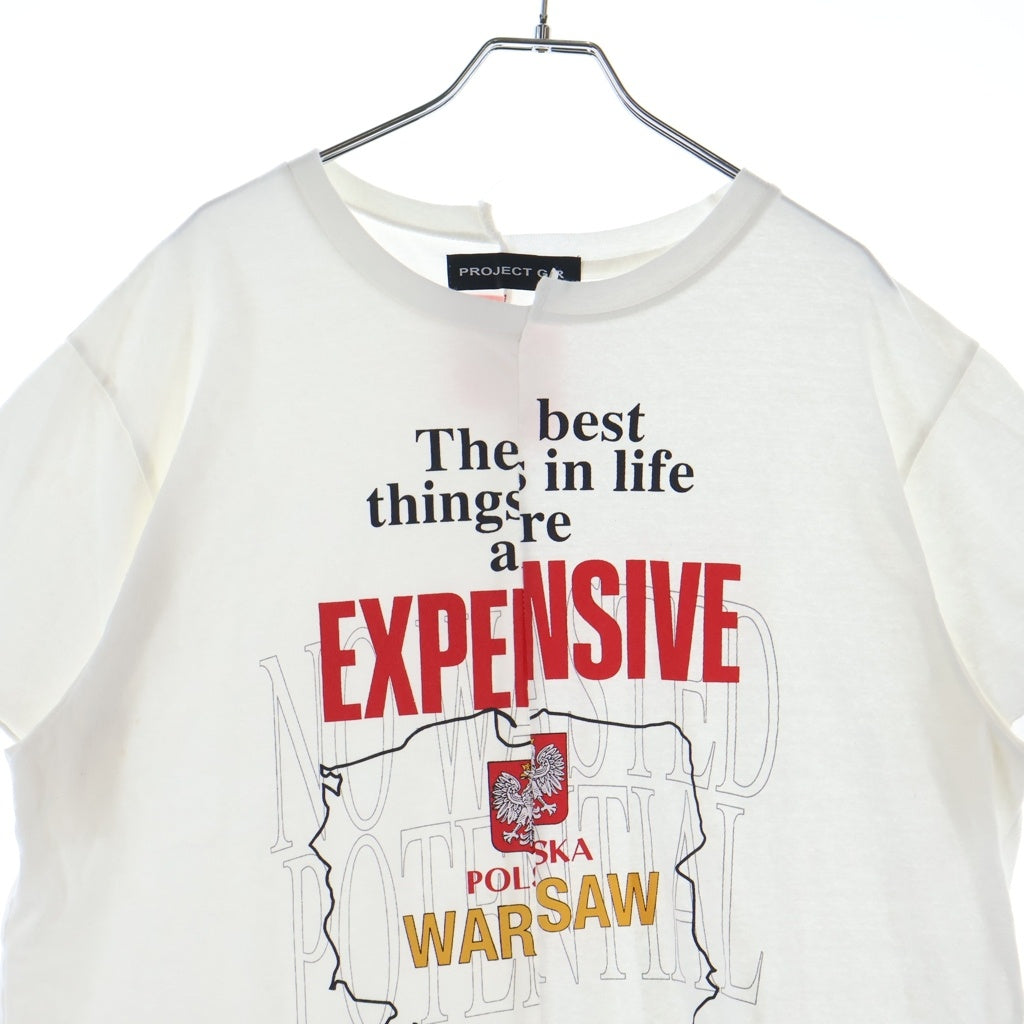PROJECT G/R(プロジェクトジーアール) POLSKA SPLIT TEE ドッキング プリント クルーネック半袖Tシャツ カットソー ホワイト