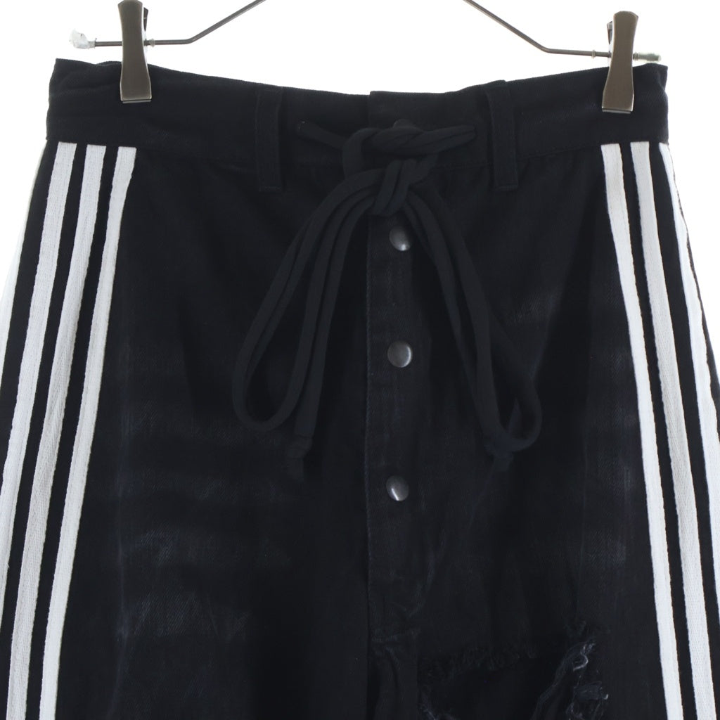 YORI SPORT(ヨリ スポーツ) 5STRIPE DENIM ダメージ加工 サイドストライプ デニム ブラック