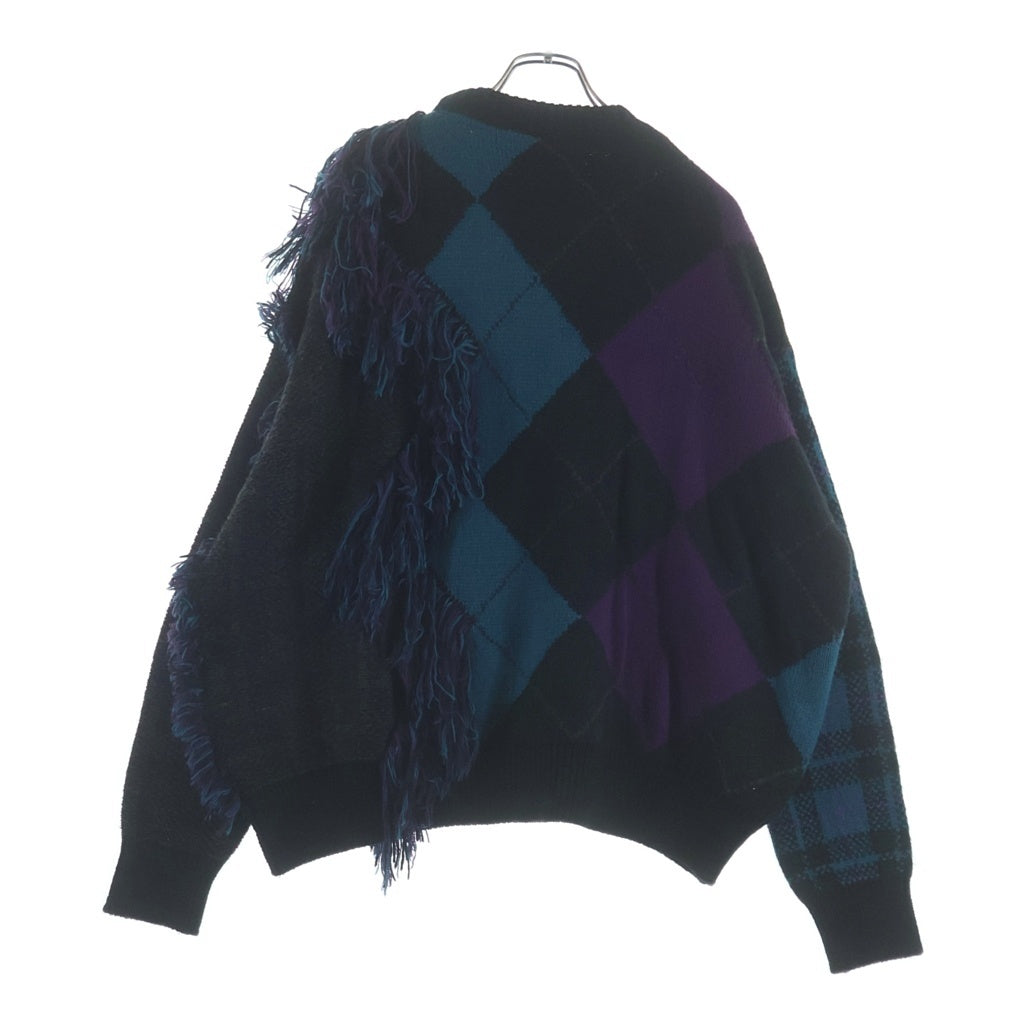 KIDILL(キディル) × rurumu: Destroy Argyle Tartan Pullover Knit KL458 ×ルルムウ デストロイ アーガイルタータン ニット ブラック/パープル