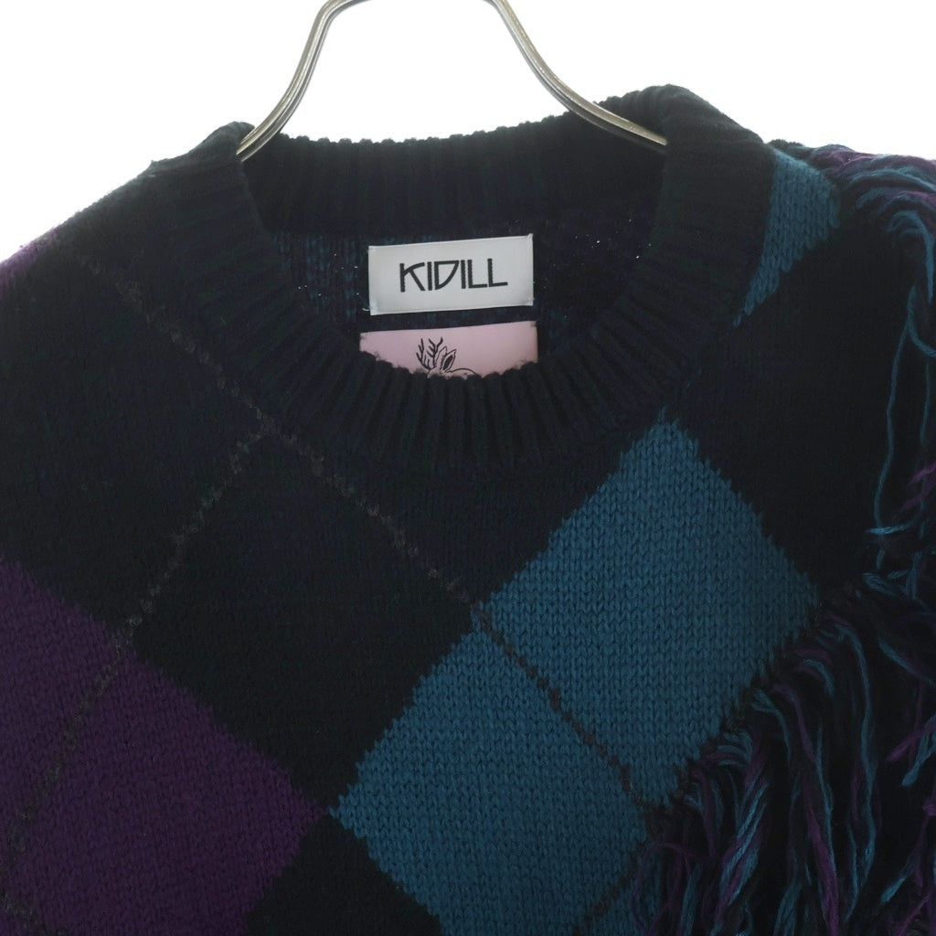 KIDILL(キディル) × rurumu: Destroy Argyle Tartan Pullover Knit KL458 ×ルルムウ デストロイ アーガイルタータン ニット ブラック/パープル
