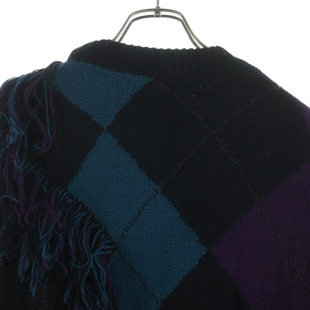 KIDILL(キディル) × rurumu: Destroy Argyle Tartan Pullover Knit KL458 ×ルルムウ デストロイ アーガイルタータン ニット ブラック/パープル