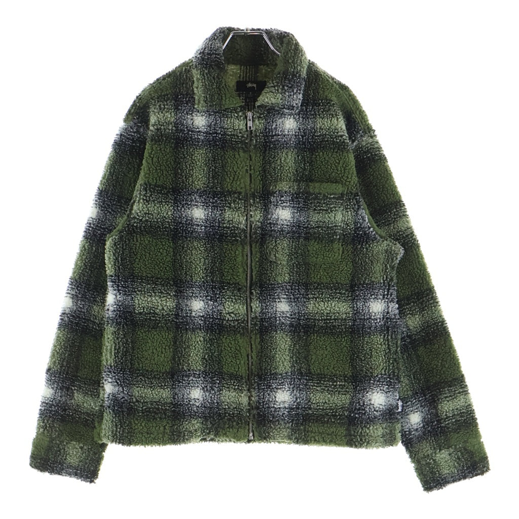 STUSSY(ステューシー) SHADOW PLAID SHERPA ZIP SHIRT OLIVE 1110224 シャドウ プレイド シェルパ ジップフリース シャツ ジャケット オリーブ