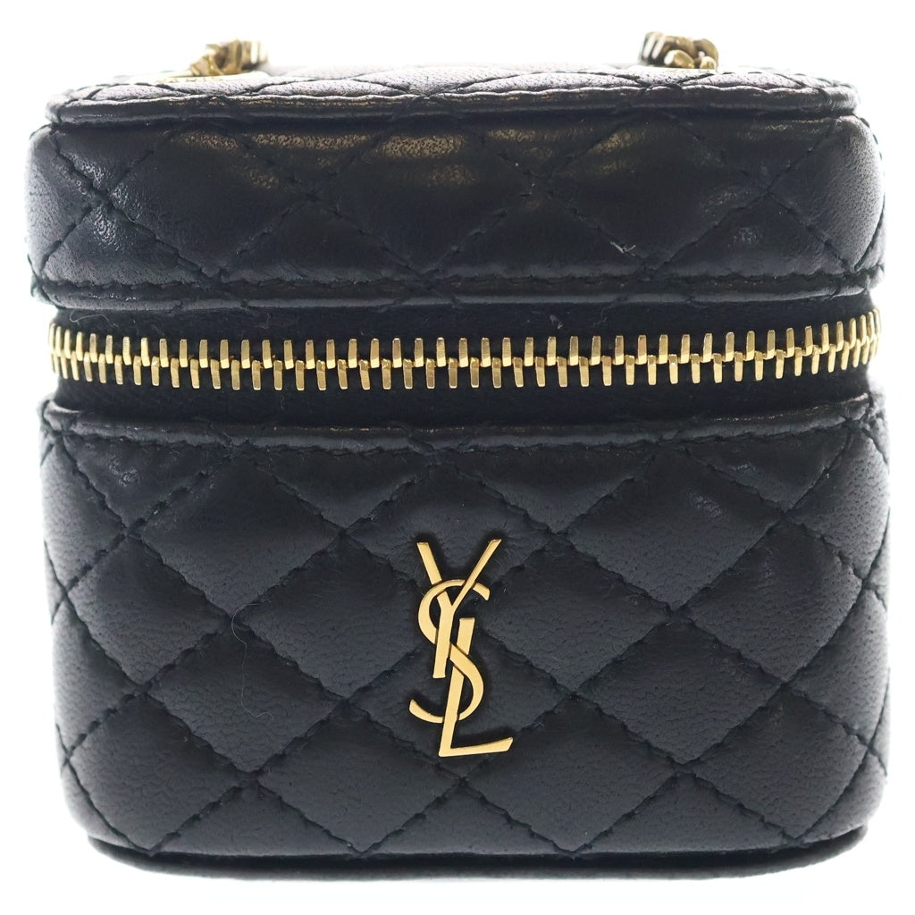 SAINT LAURENT PARIS(サンローランパリ) Micro Gabby Mini Handbag ギャビー ラムスキン キルティング レザーミニハンドバッグ ポーチ ブラック 823948 レディース