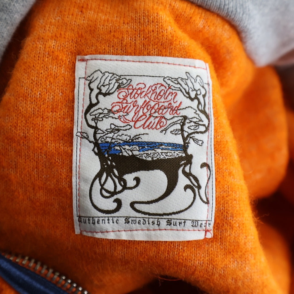 NO BRAND(ノーブランド) Stockholm Surfboard Club【ストックホルムサーフボードクラブ】 Wool Pile Hoodie ハーフジップ ボアパーカー フーディー オレンジ