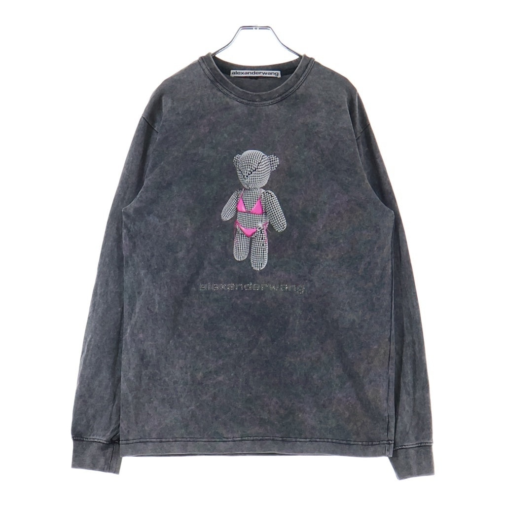 ALEXANDER WANG(アレキサンダーワン) Teddy Bear L/S T-Shirt フェード加工 ラインストーン装飾 長袖Tシャツ ロンT グレー