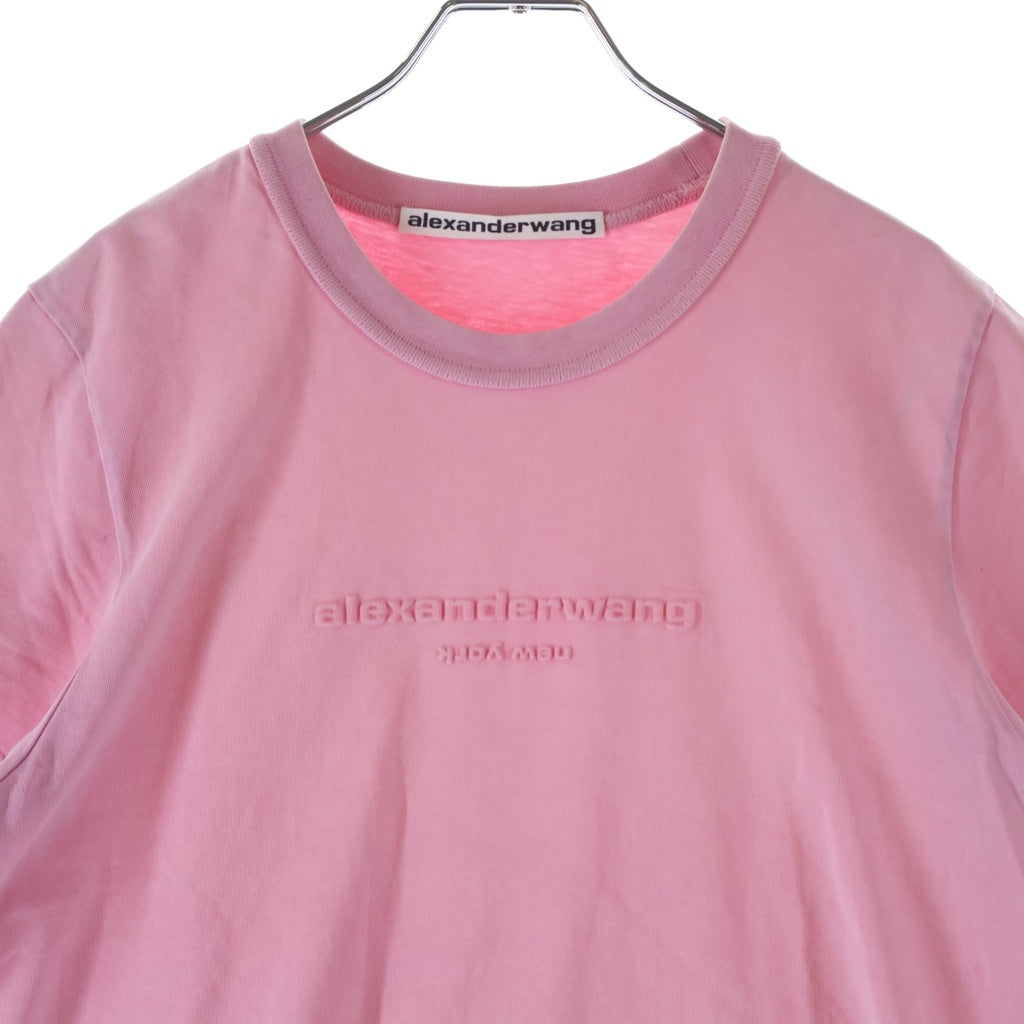 ALEXANDER WANG(アレキサンダーワン) Emboss T-Shirt エンボスロゴ クロップド 半袖Tシャツ ピンク レディース