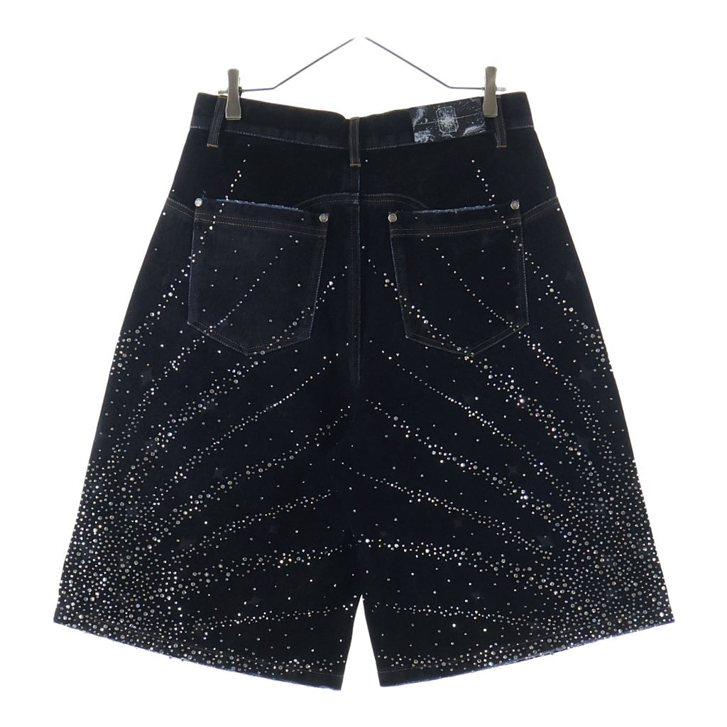 BIRTH OF ROYAL CHILD(バースオブロイヤルチャイルド) 20K Diamond Starlight Denim Shorts ラインストーン装飾 デニムハーフパンツ ショーツ ブラック