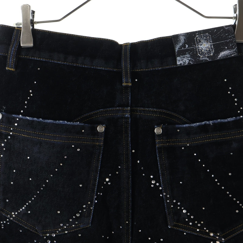 BIRTH OF ROYAL CHILD(バースオブロイヤルチャイルド) 20K Diamond Starlight Denim Shorts ラインストーン装飾 デニムハーフパンツ ショーツ ブラック