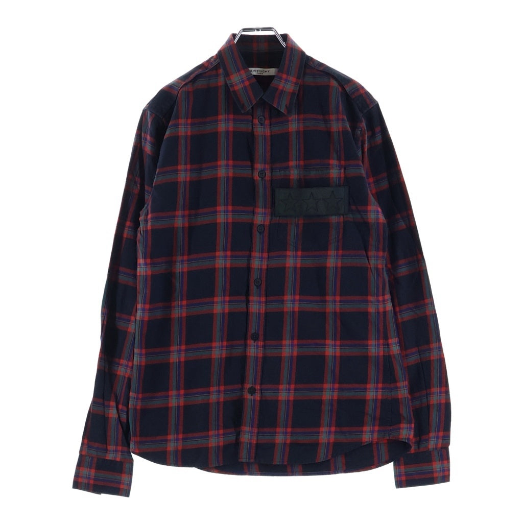 GIVENCHY(ジバンシィ) 16SS Star L/S Shirt スターレザーパッチ 長袖チェックシャツ マルチカラー 16S 6029 409