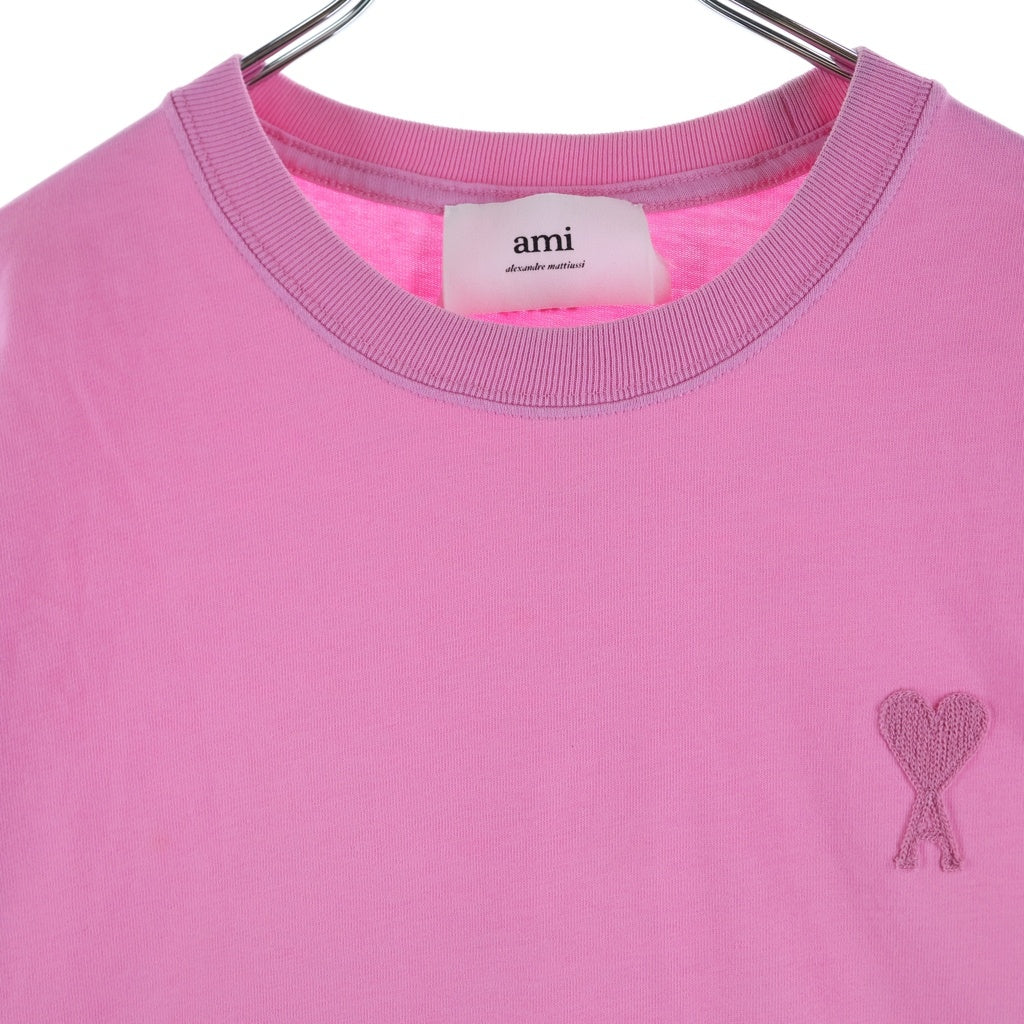 AMI Alexandre Mattiussi(アミアレクサンドルマテュッシ) T-Shirt ハートロゴ刺繍 半袖Tシャツ ピンク UTS004.726
