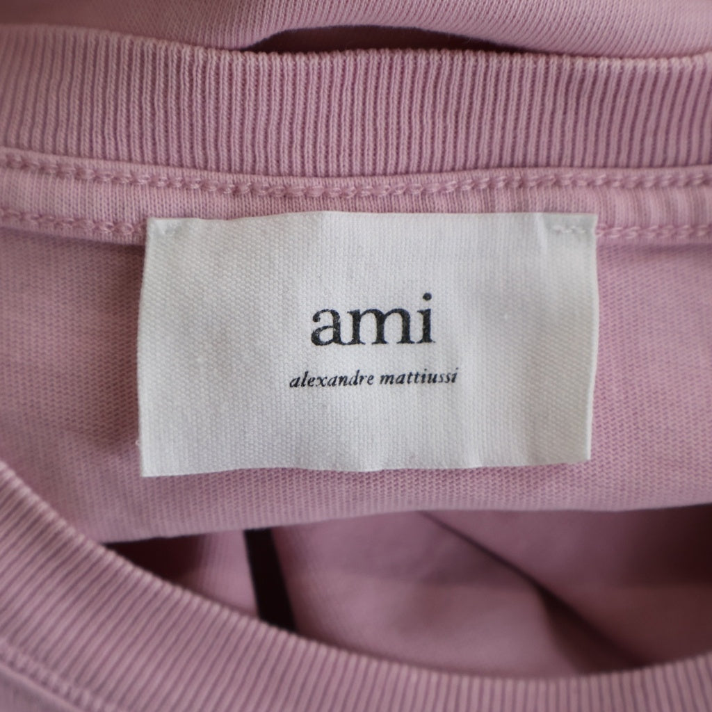 AMI Alexandre Mattiussi(アミアレクサンドルマテュッシ) T-Shirt ハートロゴ刺繍 半袖Tシャツ ピンク E22UTS002.726