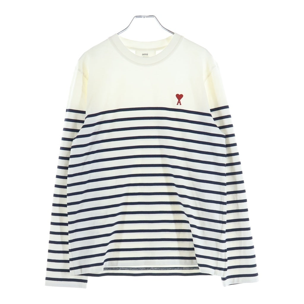 AMI Alexandre Mattiussi(アミアレクサンドルマテュッシ) L/S T-Shirt ハートロゴ刺繍 ボーダー長袖Tシャツ ロンT ホワイト UTS300.072