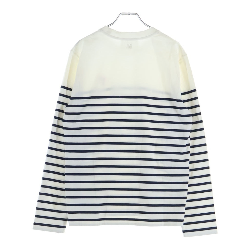 AMI Alexandre Mattiussi(アミアレクサンドルマテュッシ) L/S T-Shirt ハートロゴ刺繍 ボーダー長袖Tシャツ ロンT ホワイト UTS300.072
