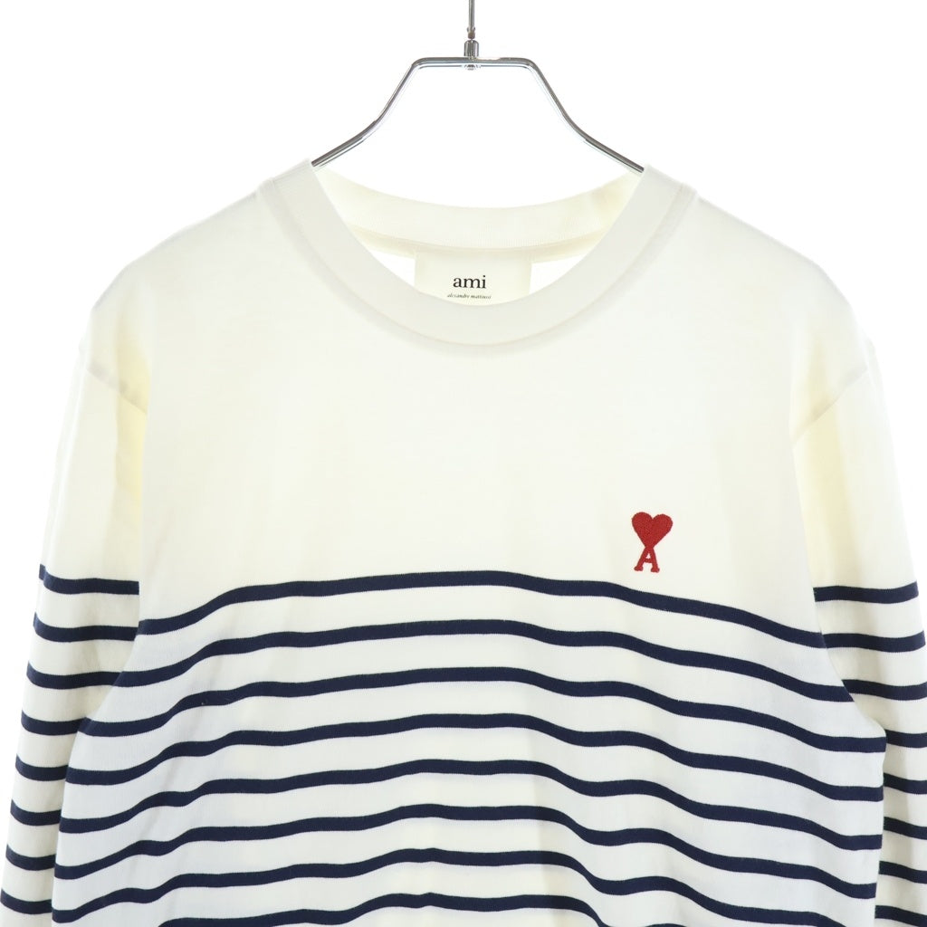 AMI Alexandre Mattiussi(アミアレクサンドルマテュッシ) L/S T-Shirt ハートロゴ刺繍 ボーダー長袖Tシャツ ロンT ホワイト UTS300.072