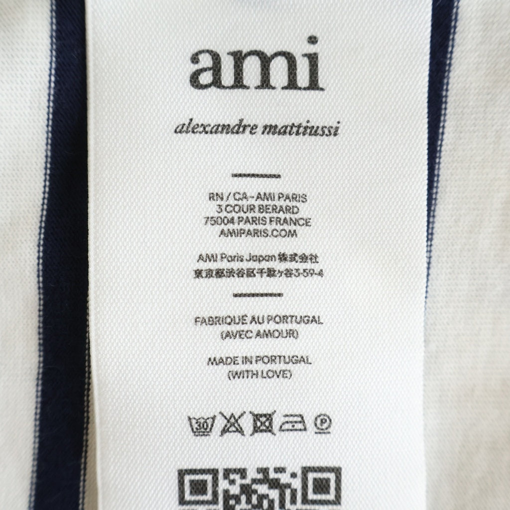 AMI Alexandre Mattiussi(アミアレクサンドルマテュッシ) L/S T-Shirt ハートロゴ刺繍 ボーダー長袖Tシャツ ロンT ホワイト UTS300.072