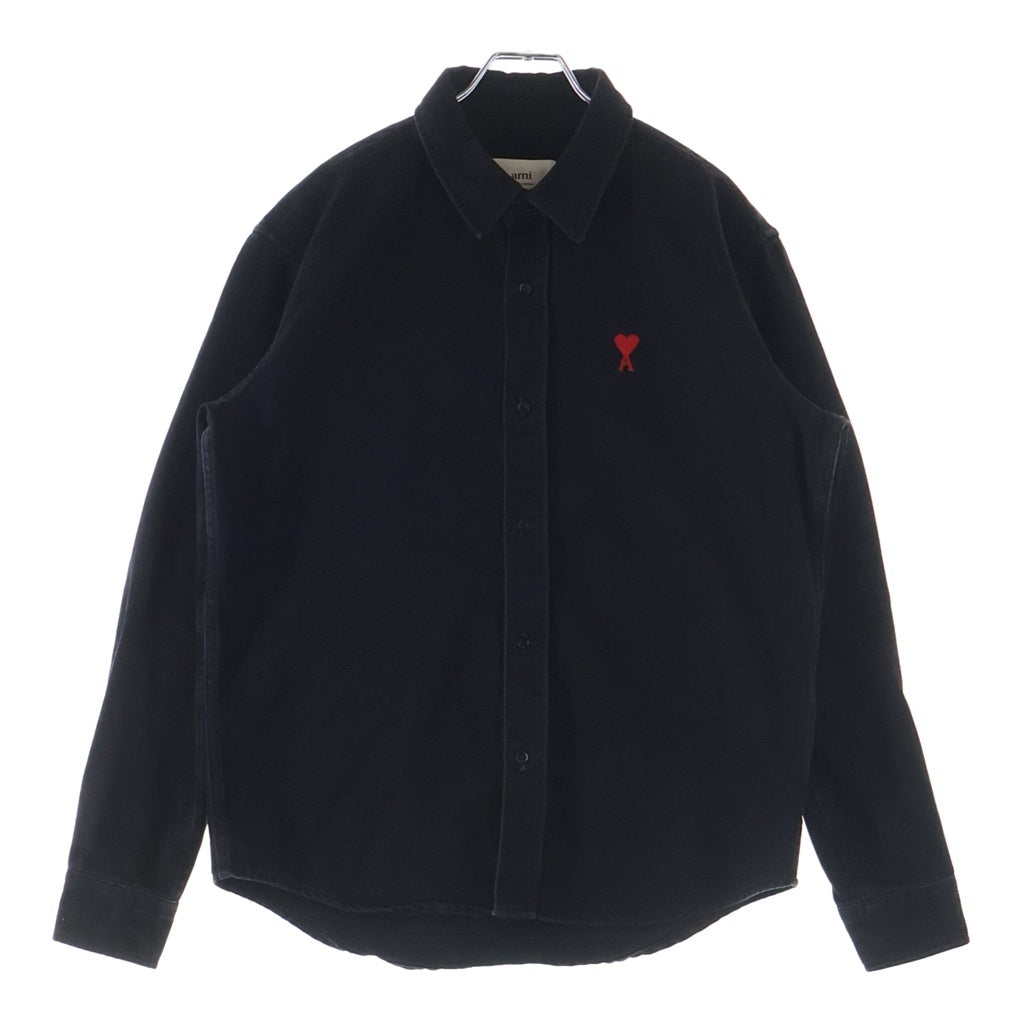 AMI Alexandre Mattiussi(アミアレクサンドルマテュッシ) Denim Shirt ハートロゴ刺繍 長袖デニムシャツ ブラック HSH114.660