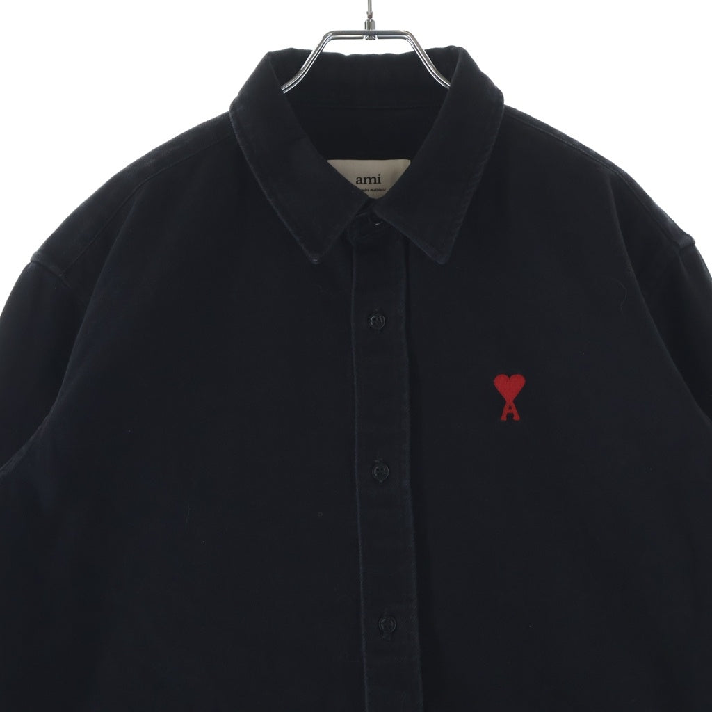 AMI Alexandre Mattiussi(アミアレクサンドルマテュッシ) Denim Shirt ハートロゴ刺繍 長袖デニムシャツ ブラック HSH114.660