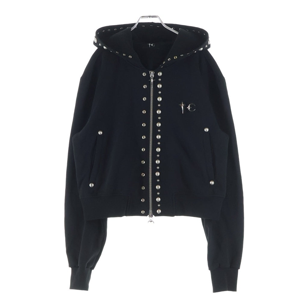 THUG CLUB(サグクラブ) 26SS TC STUDDED LINE CROPPED ZIP-UP HOODIE TC26SS0902W スタッズ クロップド ジップアップフーディ パーカー ブラック