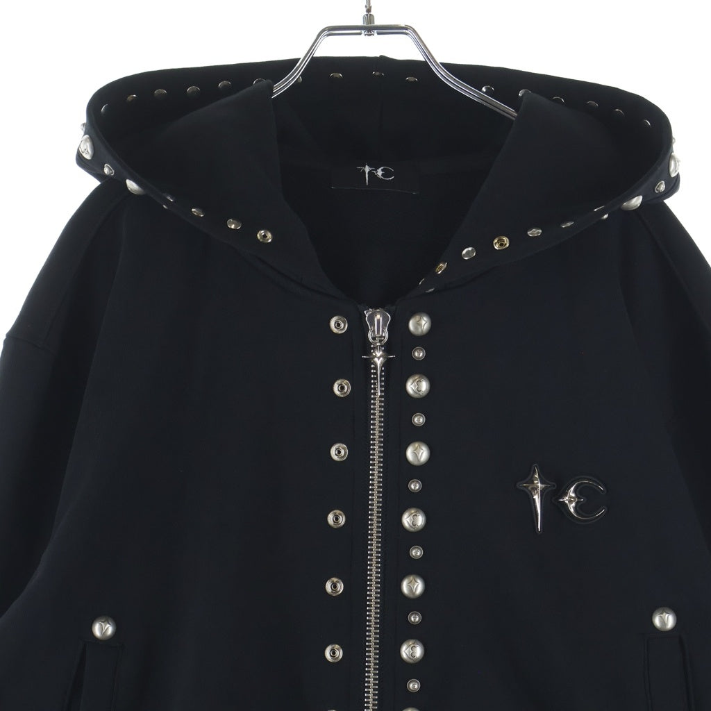 THUG CLUB(サグクラブ) 26SS TC STUDDED LINE CROPPED ZIP-UP HOODIE TC26SS0902W スタッズ クロップド ジップアップフーディ パーカー ブラック