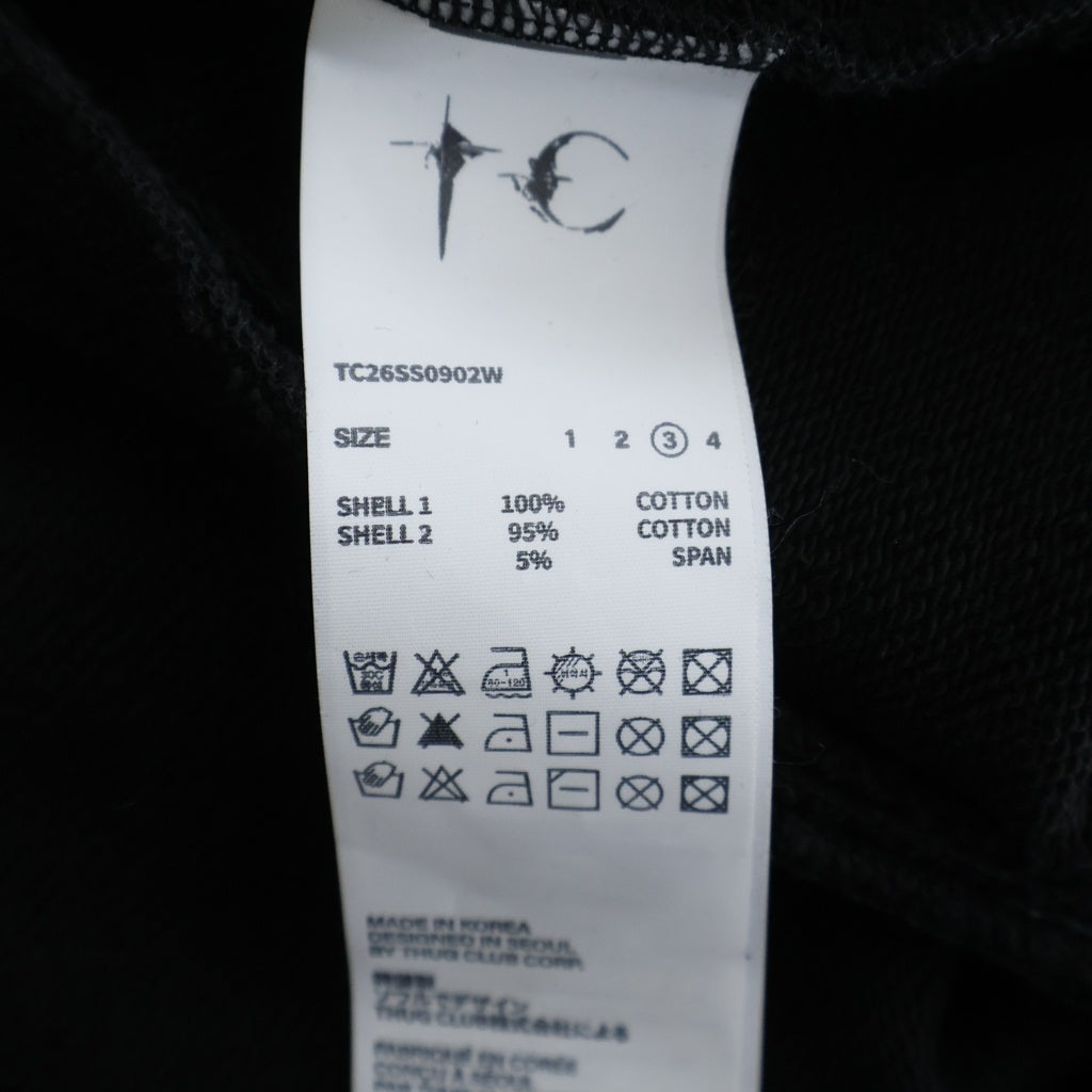 THUG CLUB(サグクラブ) 26SS TC STUDDED LINE CROPPED ZIP-UP HOODIE TC26SS0902W スタッズ クロップド ジップアップフーディ パーカー ブラック