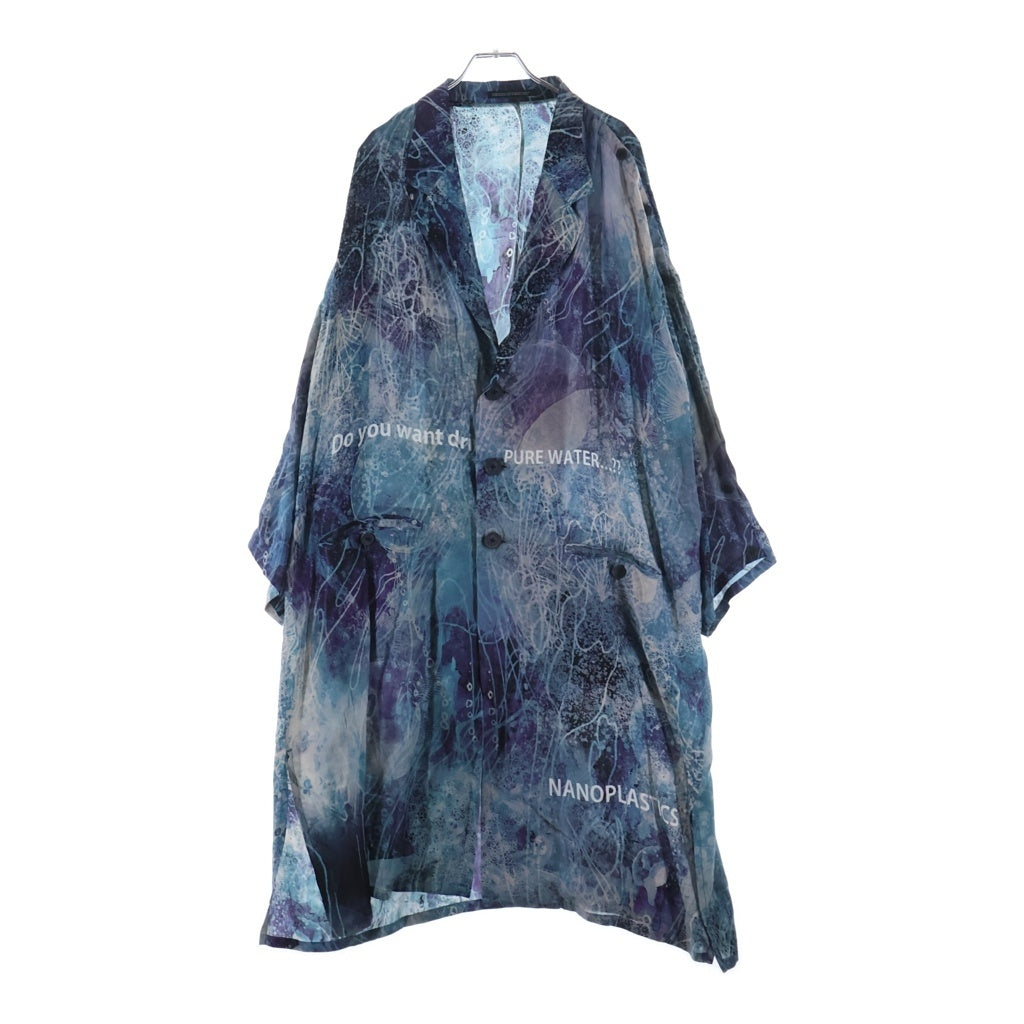 Yohji Yamamoto POUR HOMME(ヨウジヤマモト プールオム) 26SS SEA PRINTED SHOULDER OPEN JACKET HK-J75-452 シープリンテッド ショルダーオープン ジャケット ロングシャツ ブルー