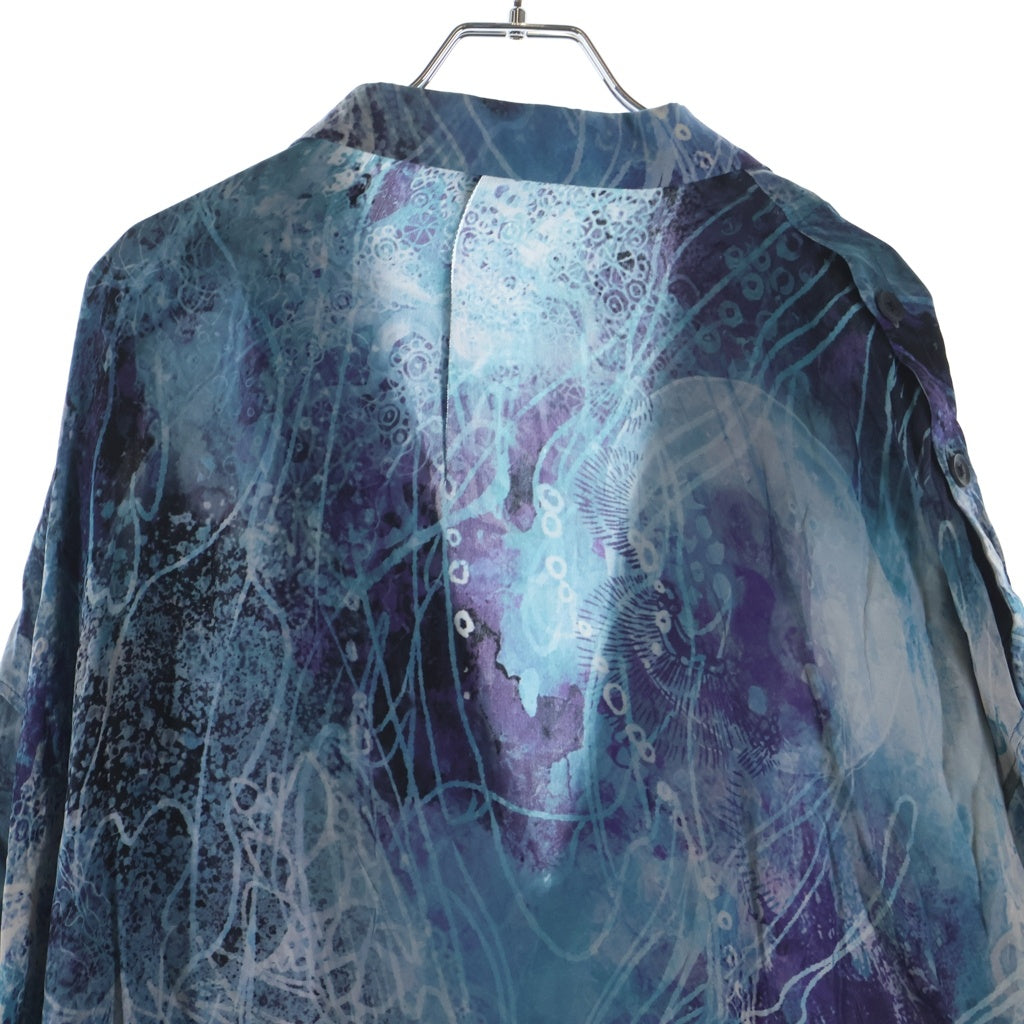 Yohji Yamamoto POUR HOMME(ヨウジヤマモト プールオム) 26SS SEA PRINTED SHOULDER OPEN JACKET HK-J75-452 シープリンテッド ショルダーオープン ジャケット ロングシャツ ブルー