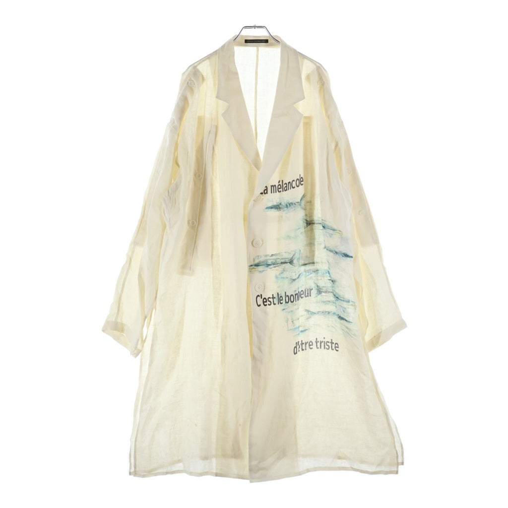 Yohji Yamamoto POUR HOMME(ヨウジヤマモト プールオム) 26SS SAKANA MESSAGE PRINTED LONG JACKET HK-J20-308 サカナ メッセージプリント ロングシャツジャケット ホワイト