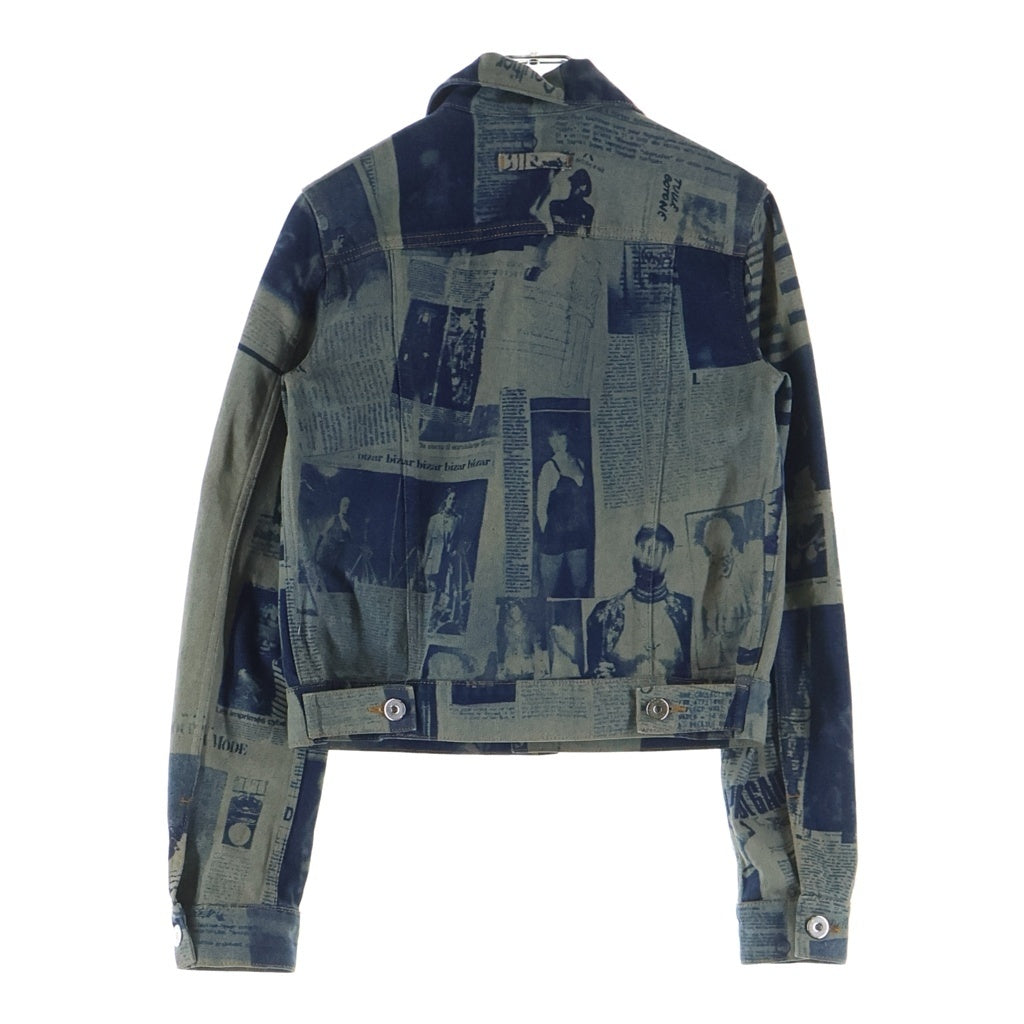 Jean Paul GAULTIER(ジャンポールゴルチエ) Fitted Newspaper Print Denim Jacket 26/01-W-JA033-D027 ニュースペーパー プリント クロップドデニムジャケット レディース インディゴ