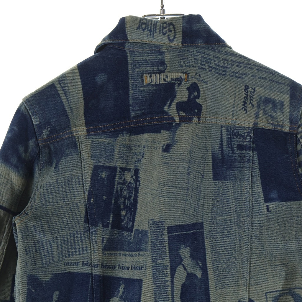 Jean Paul GAULTIER(ジャンポールゴルチエ) Fitted Newspaper Print Denim Jacket 26/01-W-JA033-D027 ニュースペーパー プリント クロップドデニムジャケット レディース インディゴ
